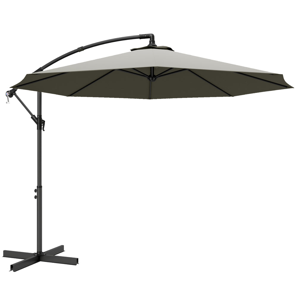 Outsunny 3m Overhanging Cantilever Parasol, with Cross Base - Light Grey