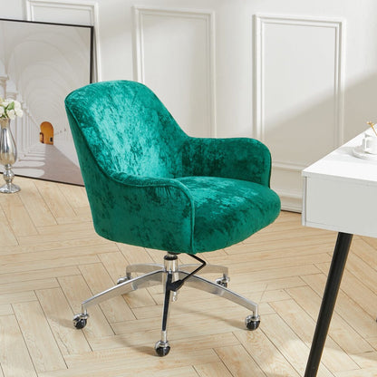 Velvet Upholstered Wheeled Swivel Office Chair