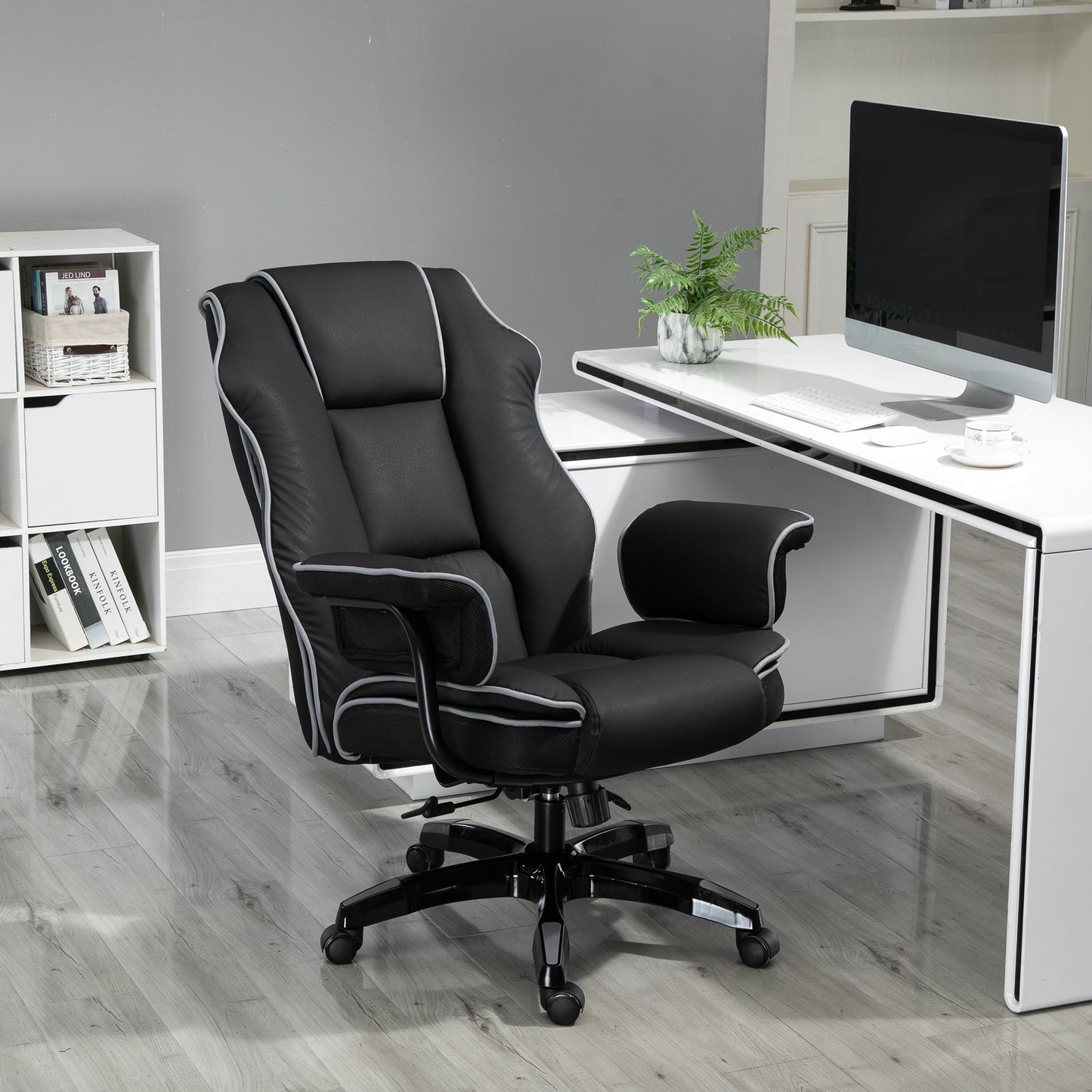 Vinsetto Faux Leather Executive Office Chair, with Contrast Piping - Black/White