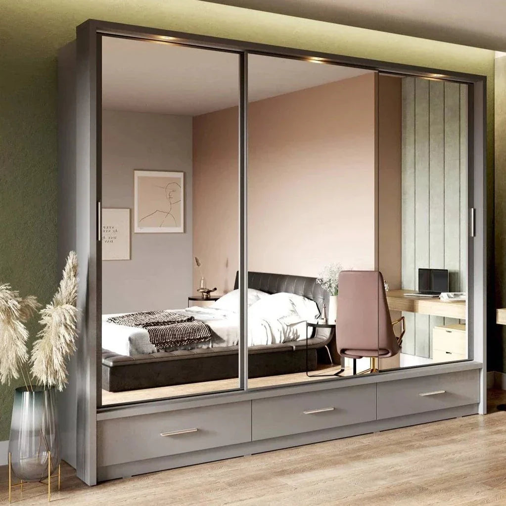 Decorey 3 Door Sliding Wardrobe 250cm - White and Grey