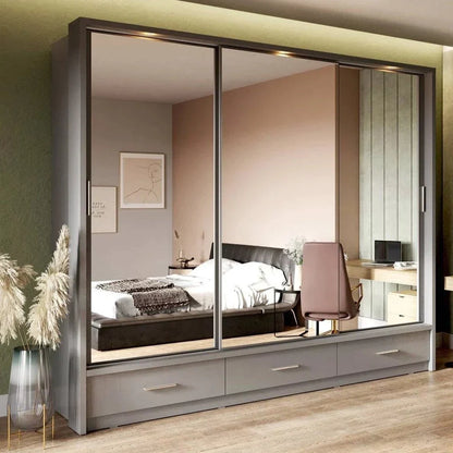 Decorey 3 Door Sliding Wardrobe 250cm - White and Grey