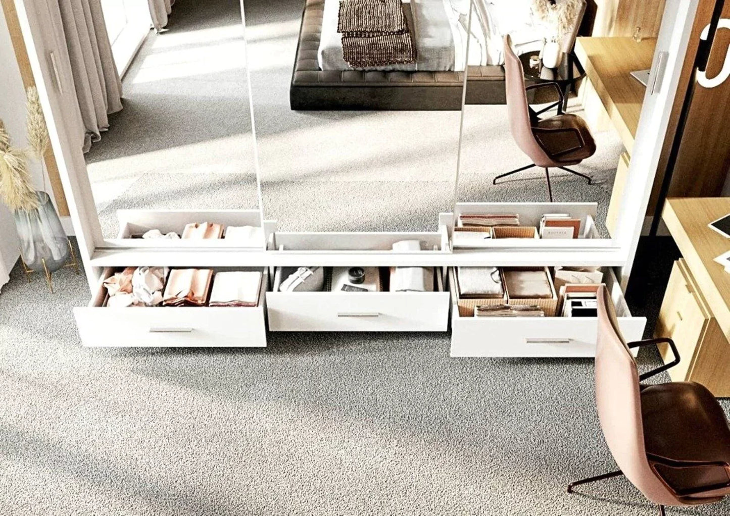 Decorey 3 Door Sliding Wardrobe 250cm - White and Grey