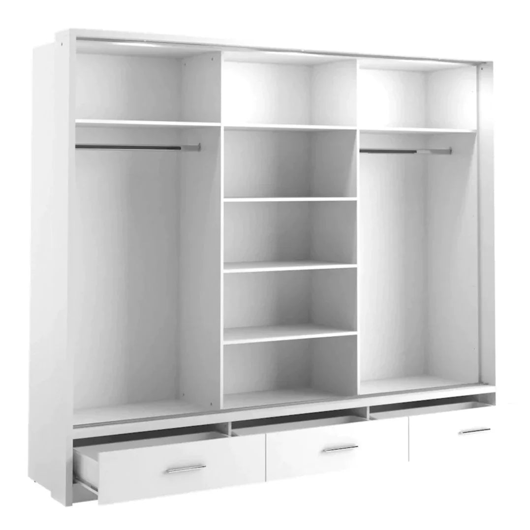 Decorey 3 Door Sliding Wardrobe 250cm - White and Grey