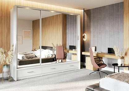 Decorey 3 Door Sliding Wardrobe 250cm - White and Grey