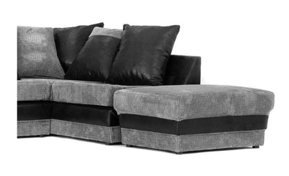 Denzel Jumbo Cord Fabric Corner Sofa - Black and Grey