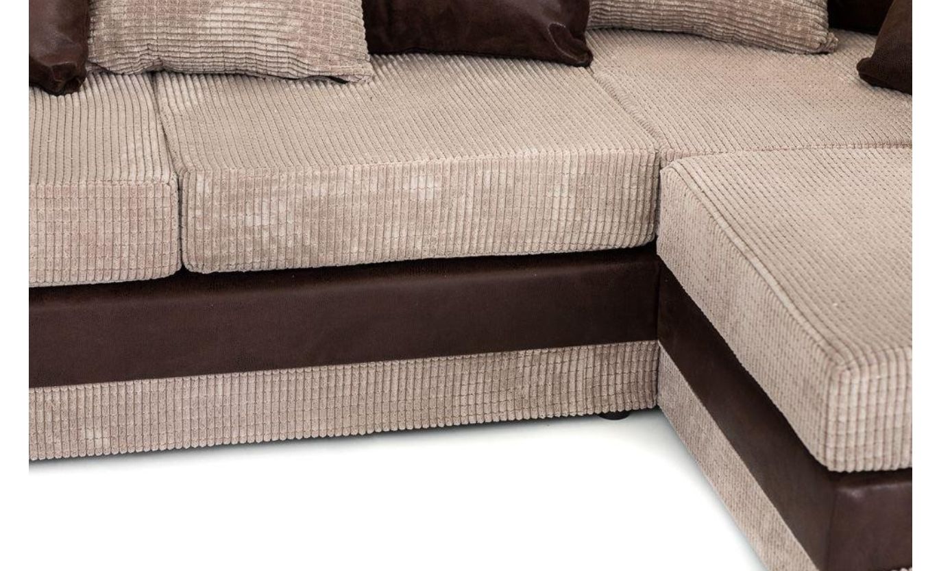 Denzel Jumbo Cord Fabric Corner Sofa - Black and Grey