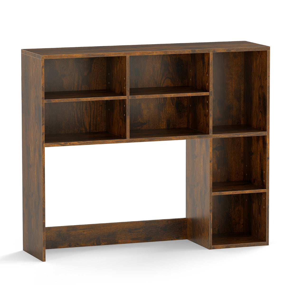 Desktop Bookshelf with 3 Adjustable Shelves and Open Compartment-Rustic Brown