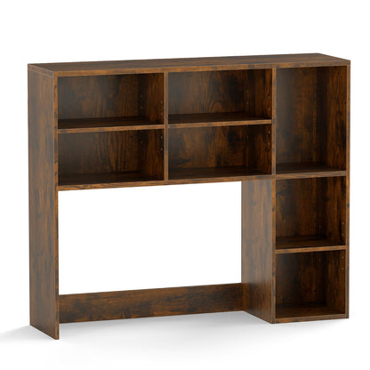Desktop Bookshelf with 3 Adjustable Shelves and Open Compartment-Rustic Brown
