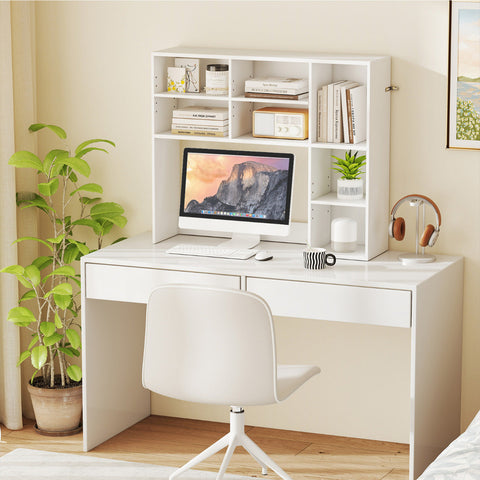 Desktop Bookshelf with 3 Adjustable Shelves and Open Compartment-White