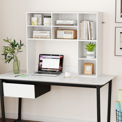 Desktop Bookshelf with 3 Adjustable Shelves and Open Compartment-White