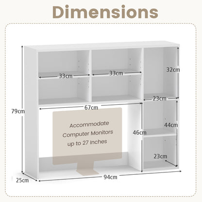 Desktop Bookshelf with 3 Adjustable Shelves and Open Compartment-White