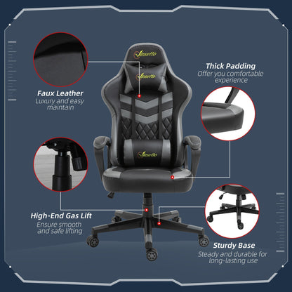 Vinsetto Racing Gaming Chair w/ Lumbar Support, Headrest, Gamer Office Chair, Black Grey