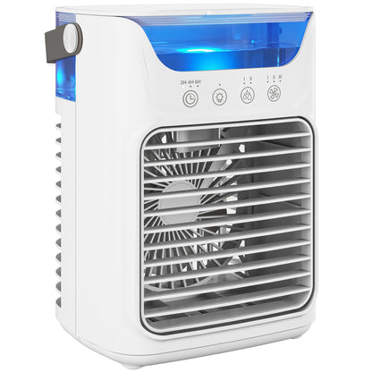 HOMCOM Air Cooler with Adjustable Head, Portable Air Conditioner with 3 Wind Speed, 2 Cool Mist, RGB Light, White