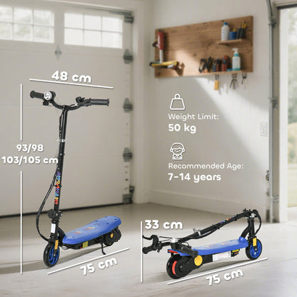HOMCOM Foldable Electric Scooter, with LED Headlights, for Ages 7-14 Years, Blue