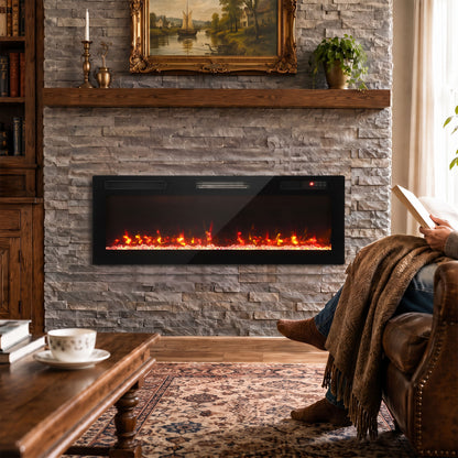 HOMCOM Ultra-Thin Electric Fire Wall Mounted/Recessed/Freestanding 127cm/50" Electric Fireplace with 12 Colours, 5 Brightness