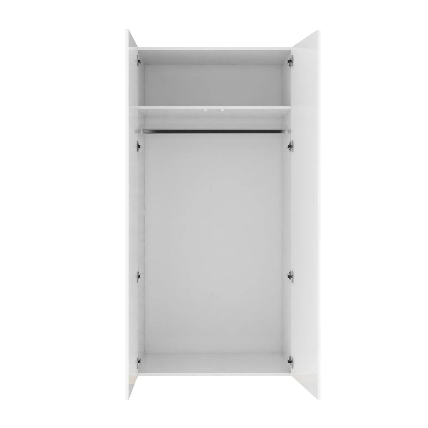 White cabinet with open door on a white background