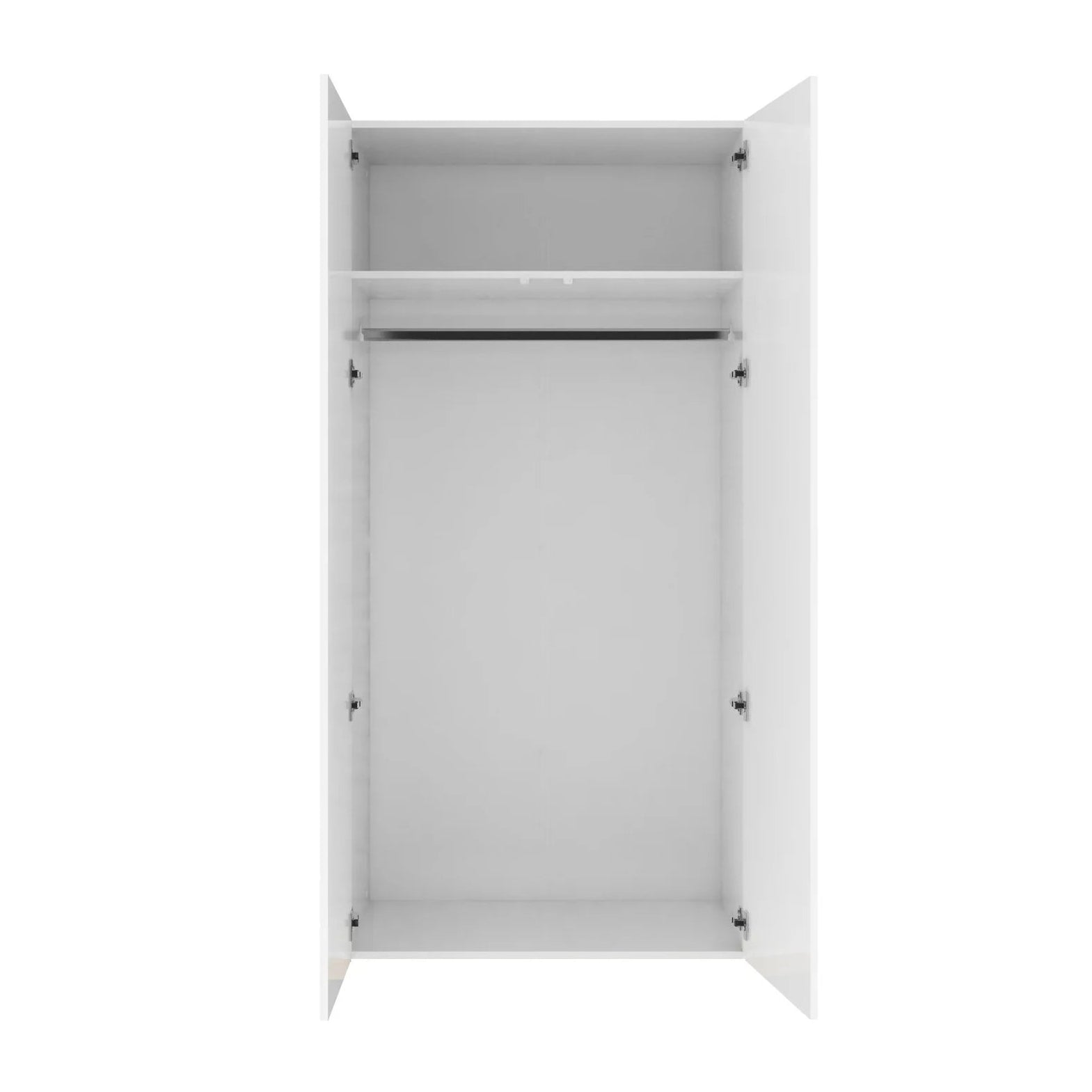White cabinet with open door on a white background