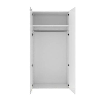 White cabinet with open door on a white background