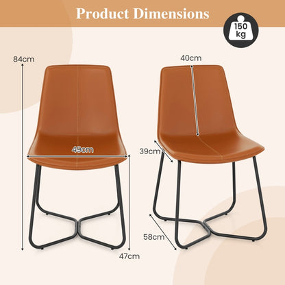 Dining Chair Set of 2 with Metal Legs and Vintage Stitching-Brown