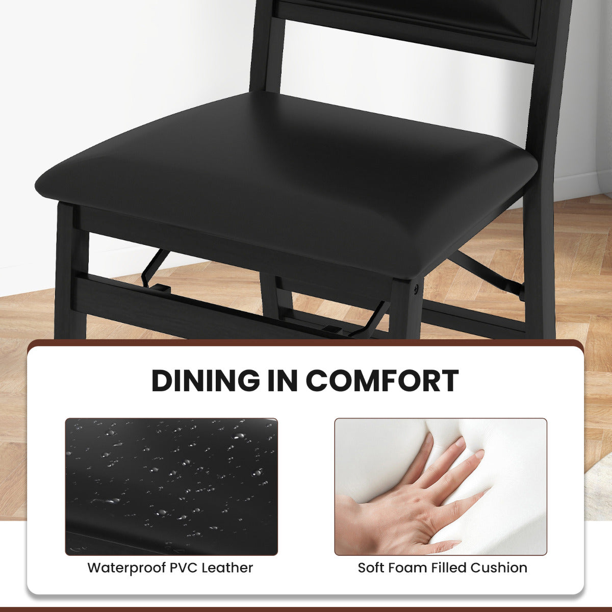 Dining Chair Set of 2 with Padded Seat and Soft Backrest-Black
