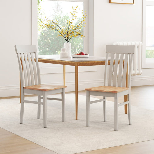 Dining Chairs Set of 2 with Hollowed Backrests and Rubber Wood Seats-Natural