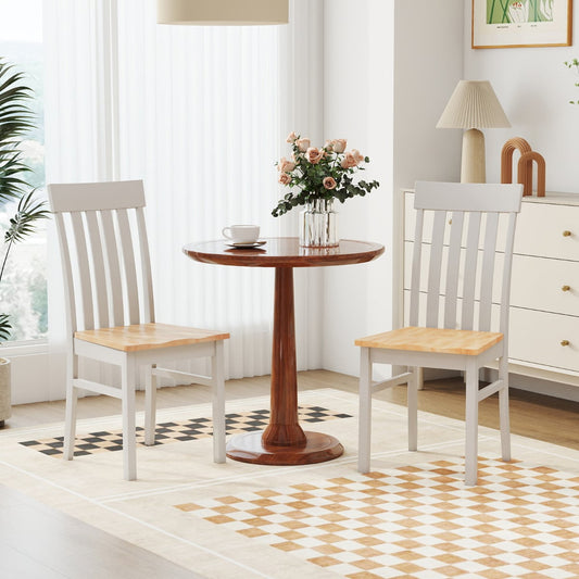 Dining Chairs Set of 2 with Hollowed Backrests and Rubber Wood Seats-Natural