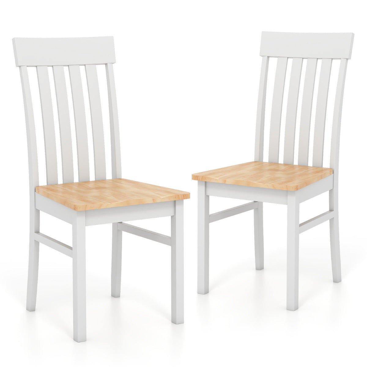 Dining Chairs Set of 2 with Hollowed Backrests and Rubber Wood Seats-All White