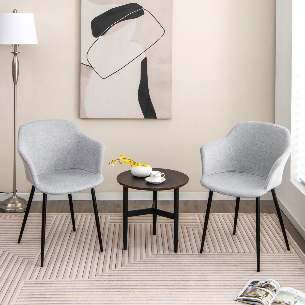 Dining Chairs Set of 4 with Ergonomic Backrest Design and Wide Armrest-White
