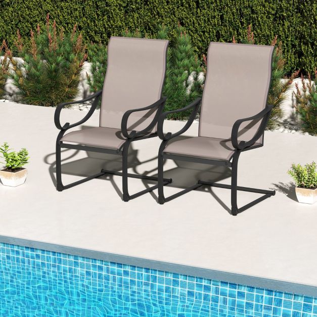 Set of 2 patio chairs with high backrest & mesh seat rocking chairs