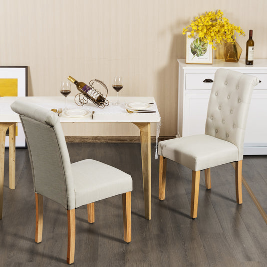 Dining Room Chairs Set of 2 with Solid Wood Legs and Padded Seat-Beige