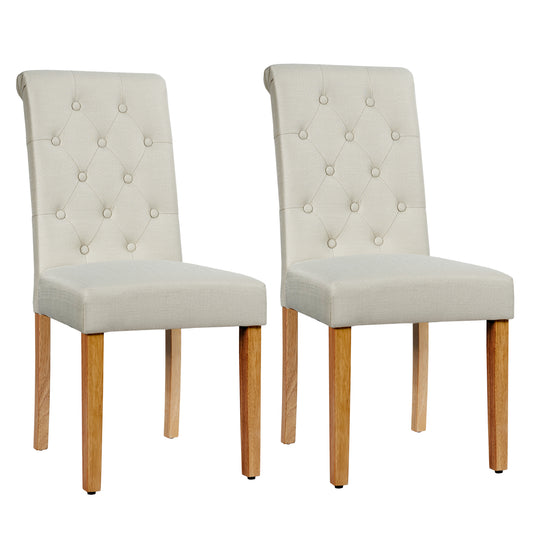 Dining Room Chairs Set of 2 with Solid Wood Legs and Padded Seat-Beige