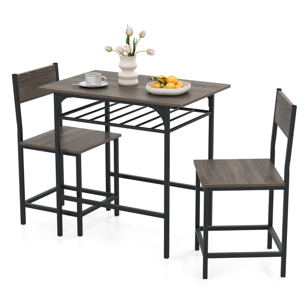 Dining Table Set for 2 with Metal Frame and Storage Rack-Grey