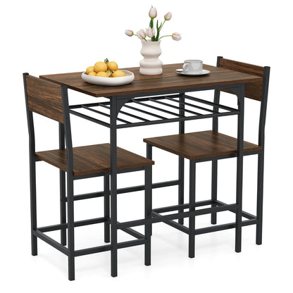 Dining Table Set for 2 with Metal Frame and Storage Rack-Rustic Brown