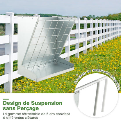 Wall-Mounted Hay Rack with Trough 2-in-1 Feeder with Adjustable Hooks-Silver