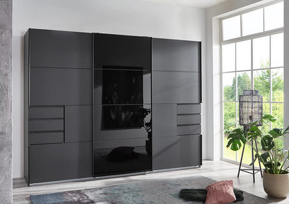 Divac 3 Door Sliding Wardrobe with Mirror - Black