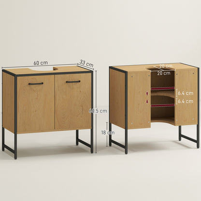 HOMCOM Bathroom Vanity Unit, Under Sink Storage Cabinet with Soft-Close Doors for Basin without or with Pedestal, Natural