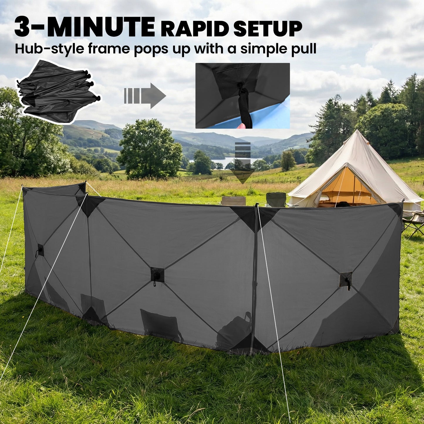 Outsunny Camping Windbreak Pop Up Windbreaker Blocker with Ropes Pegs for Beach Caravan Outdoor 480 x 120 cm