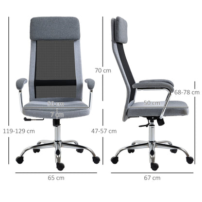 Vinsetto Office Chair Linen-Feel Mesh Fabric High Back Swivel Computer Task Desk Chair for Home with Arm, Wheels, Grey