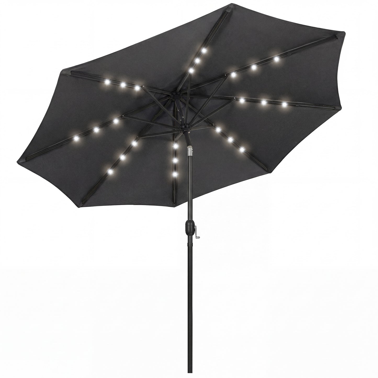Outsunny 2.6 m Garden Parasol Umbrella with LED Solar Light, Parasol Cover, Outdoor Market Patio Umbrella, Black