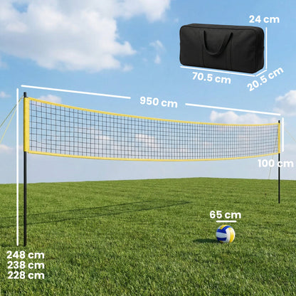 SPORTNOW Portable Volleyball Net Set with Adjustable Height Steel Poles, Volleyball, Boundary Line and Carrying Bag for Beach