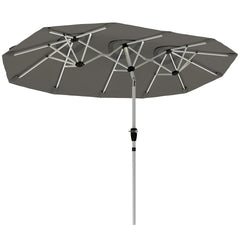 Outsunny 3 m Double-Sided Garden Parasol with LED Solar Lights, Tilt, Outdoor Extra Large Sun Umbrella with Crank Handle, Grey