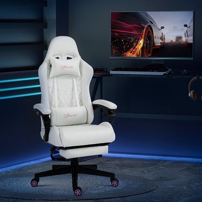 Vinsetto Computer Gaming Chair with Footrest, Video Gaming Chair for Adults with 130¡ Reclining Back, Desk Chair with Lumbar Support and Adjustable Height, White