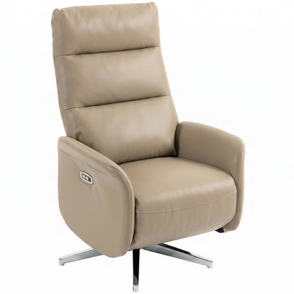 HOMCOM Power Recliner Chair, Swivel Electric Reclining Chair with Type C+USB, Recliner Armchair with Footrest, Brown