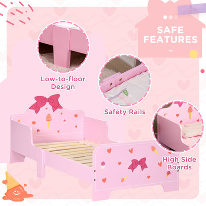ZONEKIZ 4PCs Kids Bedroom Furniture Set with Bed, Toy Box Bench, Dressing Table and Stool, Princess Themed, for 3-6 Years Old, Pink