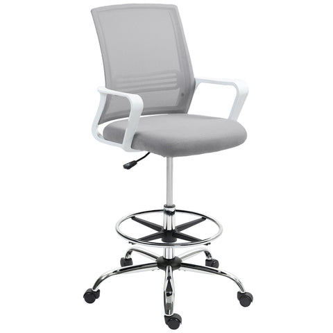 HOMCOM Draughtsman Chair, Mesh Drafting Chair, Ergonomic Office Chair with Lumbar Support, Adjustable Foot Ring, Grey