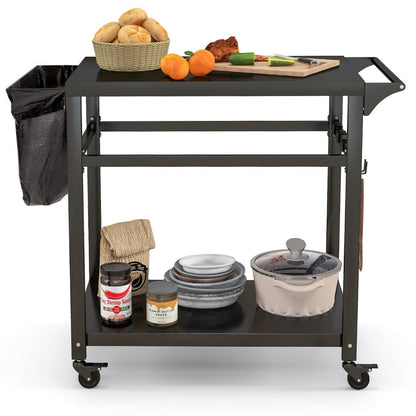 Double-Shelf Movable BBQ Cart with 4 Lockable Wheels and Side Handle-Black