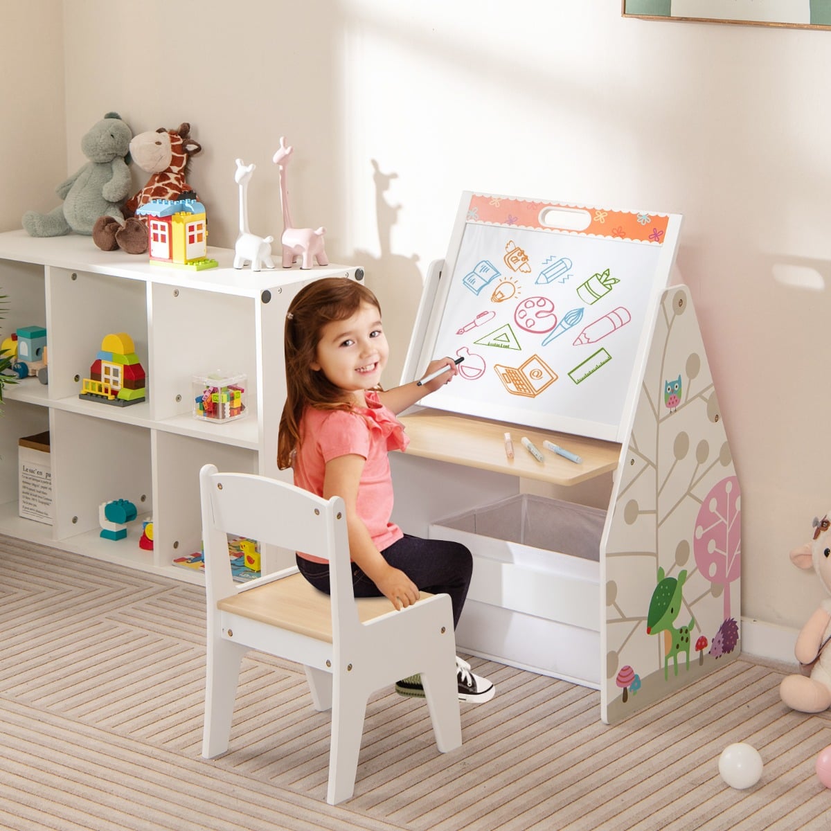 Double-Sided Kids Art Easel and Play Station for Boys Girls-White