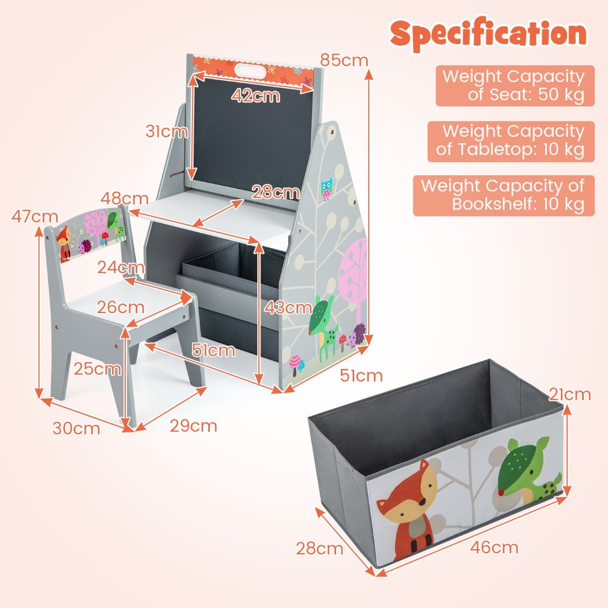 Double-Sided Kids Art Easel and Play Station for Boys Girls-Grey