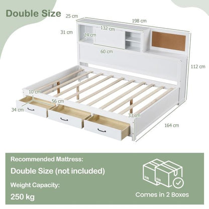 Single/Double Daybed Frame with 3 Storage Drawers-Double Size
