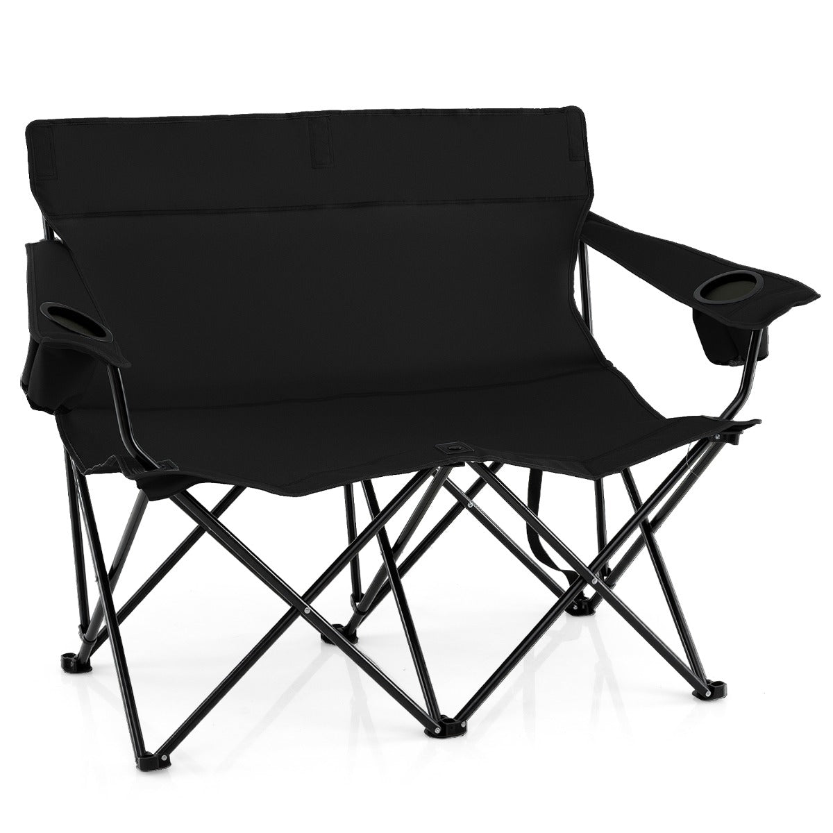 Double Camping Chair with Cup Holders and Carrying Bag-Black